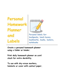 Preview of Personal Homework Planner and clip art labels