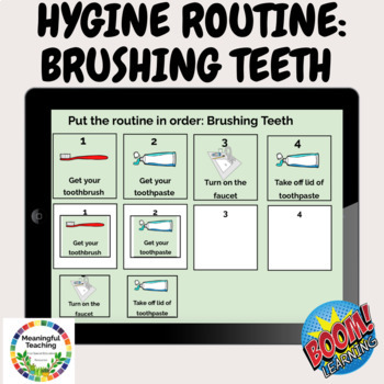 Preview of Personal Hygiene Life Skills Boom Cards™ Brushing Teeth Routine Sequencing