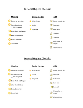 Preview of Personal Hygiene Quick Checklist