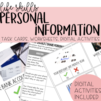 Preview of Personal Information Activities - Task Cards, Worksheets, Google