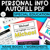 Personal Information Autofill PDF: Name Books + Worksheets