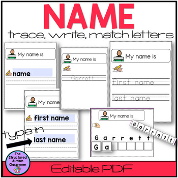 Preview of Personal Information Editable Name Activities Write, Trace, Match Letters SPED