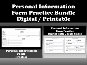 Preview of Personal Information Form Practice Bundle Digital / Printable