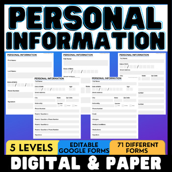Preview of Personal Information Forms - Filling Out Forms for Special Education