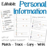 Personal Information Practice Forms for Special Education