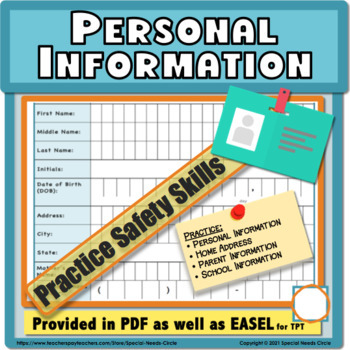 Preview of Practice Personal Information Form for Life Skills and Safety