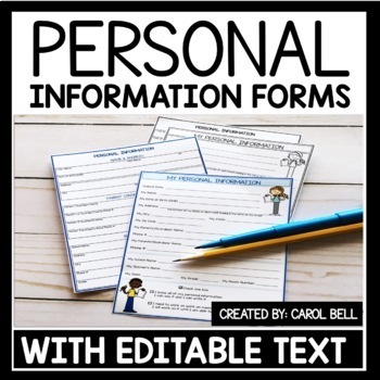 Preview of Personal Information Worksheet Editable