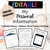 Personal Information Writing Practice EDITABLE