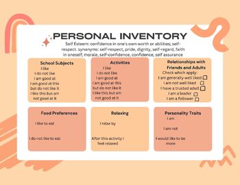 Preview of Personal Inventory - Self Esteem Unit