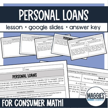 Preview of Personal Loans Lesson on Simple Interest and Comparing Loan Options