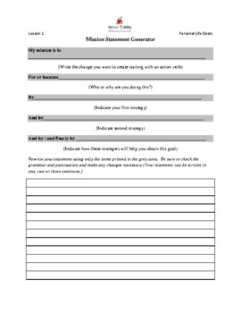 Preview of Personal Mission Statement Generator and Example