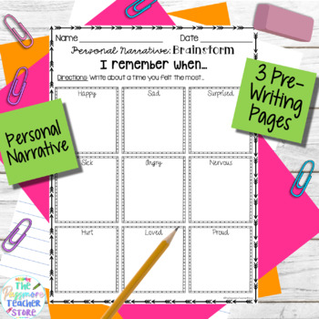 Preview of Personal Narrative Brainstorming Pages | Pre-Writing Process | Small Moments