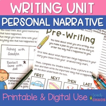 Personal Narrative Writing | Personal Narrative Anchor Chart | TPT