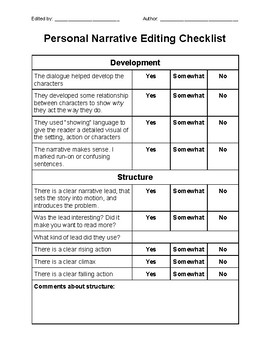 narrative essay peer editing checklist