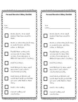 Preview of Personal Narrative Editing / Peer Editing Checklist