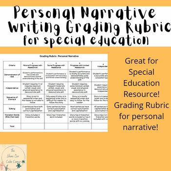 Preview of Personal Narrative Grading Rubric for Special Education