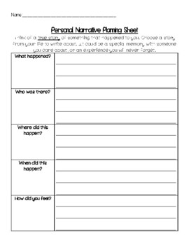 personal narrative planning sheet teaching resources tpt