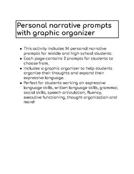 Preview of Personal Narrative Prompts | Expressive Language Task