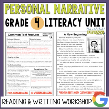 Preview of Personal Narrative Reading & Writing Workshop Lessons & Mentor Texts - 4th Grade
