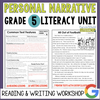 Preview of Personal Narrative Reading & Writing Workshop Lessons & Mentor Texts - 5th Grade