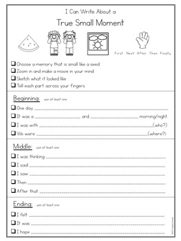 narrative writing small moment template with sentence