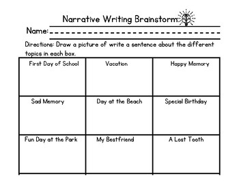 Preview of Personal Narrative Writing Brainstorm