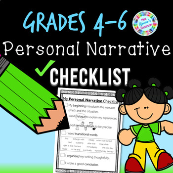 Preview of Personal Narrative Writing Checklist - 4th grade, 5th grade, 6th grade