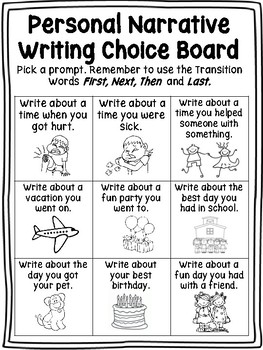 Preview of Personal Narrative Writing Choice Board and Writing Paper