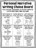 Personal Narrative Writing Choice Board and Writing Paper
