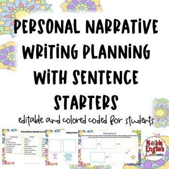 Preview of Personal Narrative Writing Planning and Sentence Starters Interactive Editable