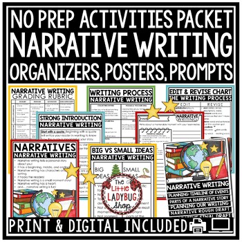 Preview of Personal Narrative Writing Prompts Unit Graphic Organizers Posters 3rd 4th Grade