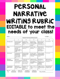 Personal Narrative Writing Rubric - EDITABLE!