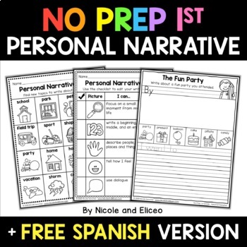 Preview of No Prep First Grade Personal Narrative Writing + FREE Spanish Version