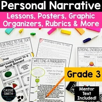 Preview of Personal Narrative Writing Unit 3rd Grade Graphic Organizer Anchor Charts