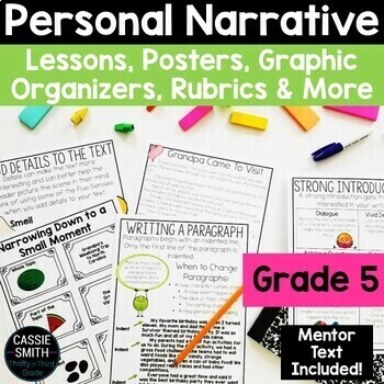 Preview of Personal Narrative Writing Unit 5th Grade Graphic Organizer Anchor Charts