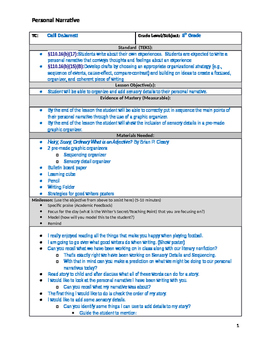 Preview of Personal Narrative including organization and sensory details lesson plan