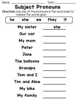 personal pronouns subject and object pronouns worksheets distance learning
