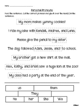 Personal Pronouns Worksheet by Shannon Green | Teachers Pay Teachers