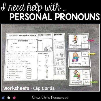 Preview of Personal Pronouns Worksheets and Clothespin Clip Cards