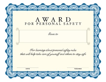 Personal Safety Award by LiterallyMove | TPT