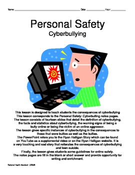 Preview of Personal Safety: Cyberbullying Notes Pages