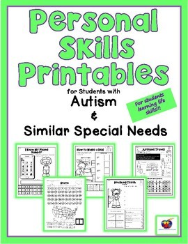 Personal Life Skills Printables for Students with Autism & Similar