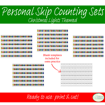 Preview of Personal Skip Counting Set PDF (Christmas Holiday Lights Themed)- Desk/ Notebook