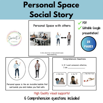 Preview of Personal Space Hands to Self Editable Social Story - SEL - Comp Questions!