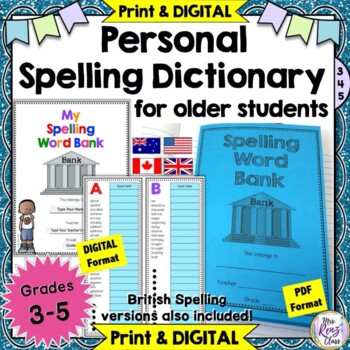 Preview of Personal Spelling Dictionary for Older Students -PRINT & DIGITAL- Spelling Book