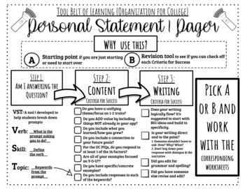 Preview of Personal Statement Brainstorm/Revision [Tool Belt of Learning: Organization]AVID
