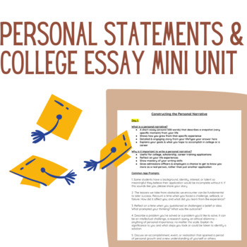 Preview of Personal Statement/College Essay mini unit (Special Education & ELL friendly)