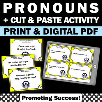 Preview of PRONOUNS Speech Therapy Parts of Speech Review Task Cards SCOOT Game ESL