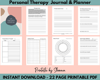 Preview of Personal Therapy Journal & Planner, Reflection, Guided Prompts, Low Ink B&W
