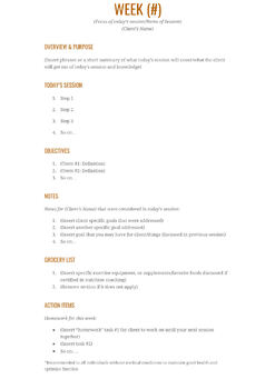 Preview of Personal Training Weekly Review Handout Template